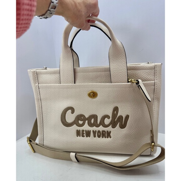 Coach New York Tote Bag Cream Pebble Leather Top Handle Crossbody